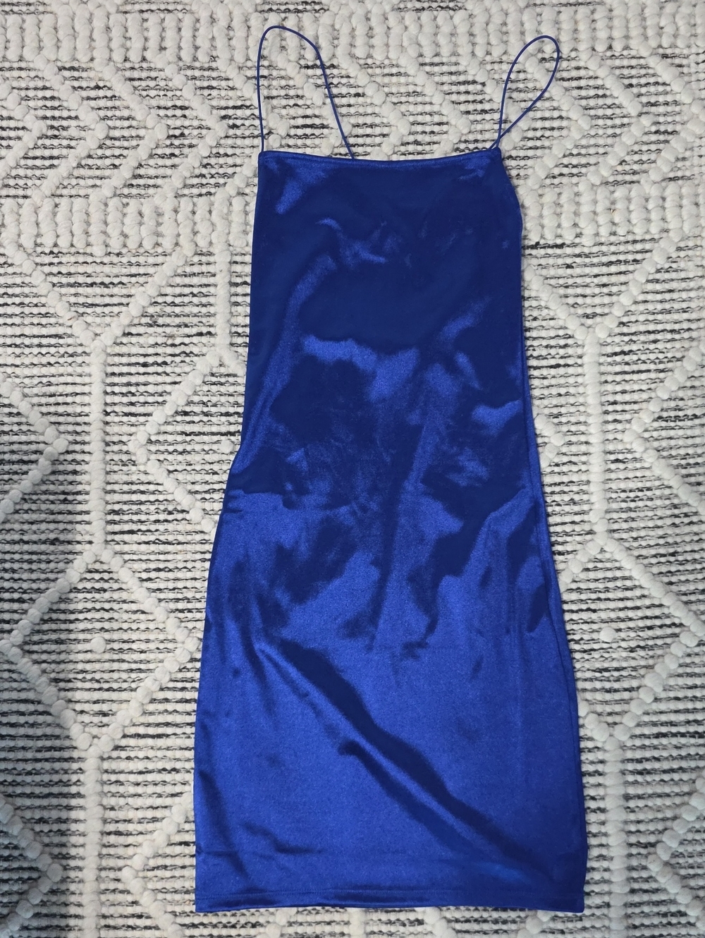 H&M Cobalt Blue Satin Midi Slip Dress with Spaghetti Straps